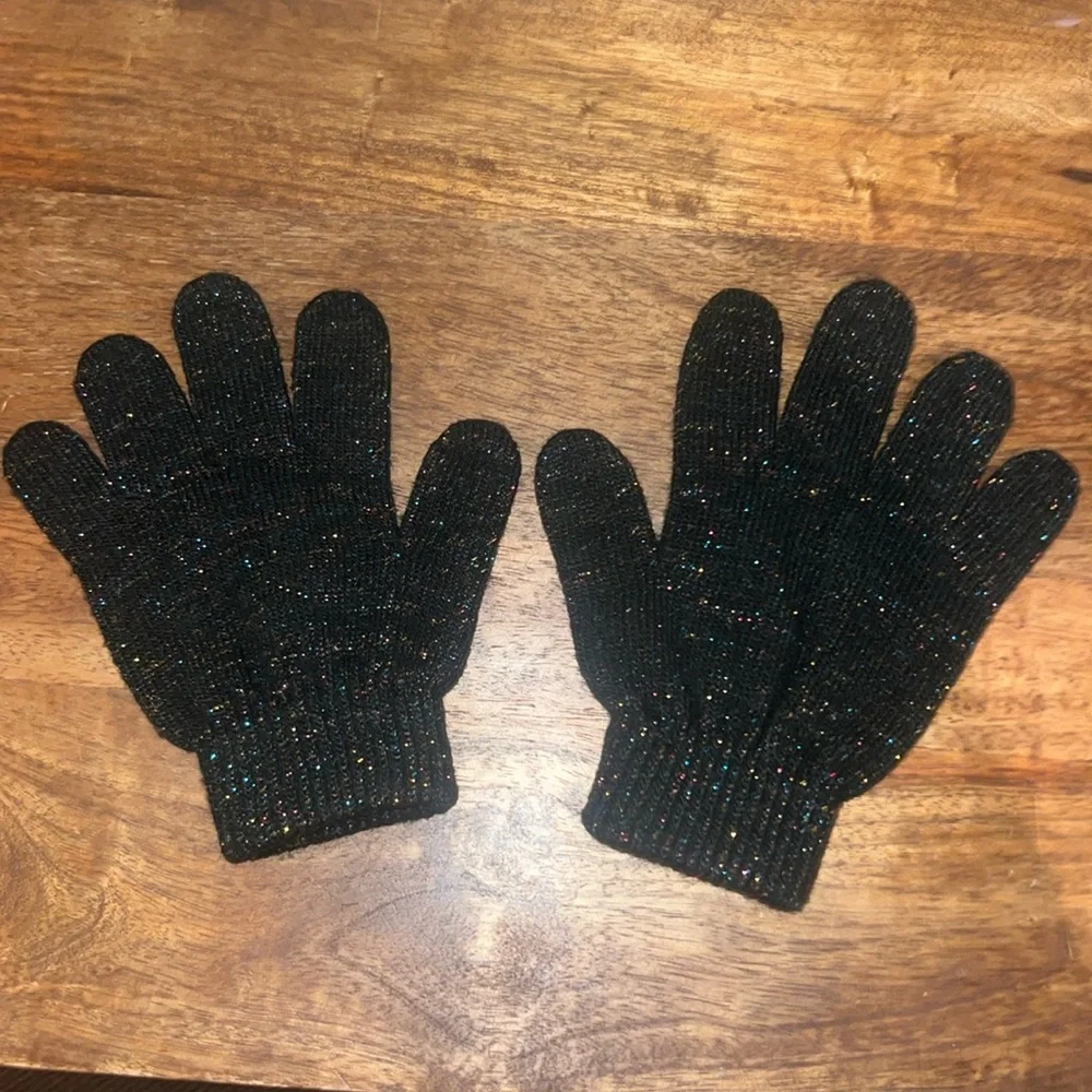 Kids hand mittens cold weather gloves black with neon shimmer sparkles One Size